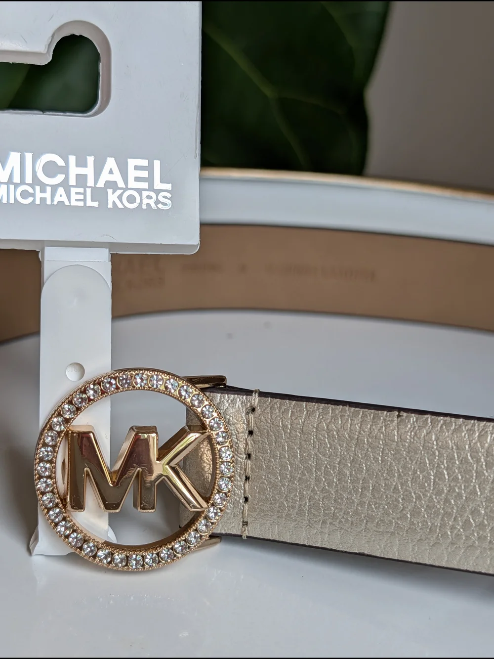 Michael Kors Women's Gold-Tone MK Logo Belt - Champagne
